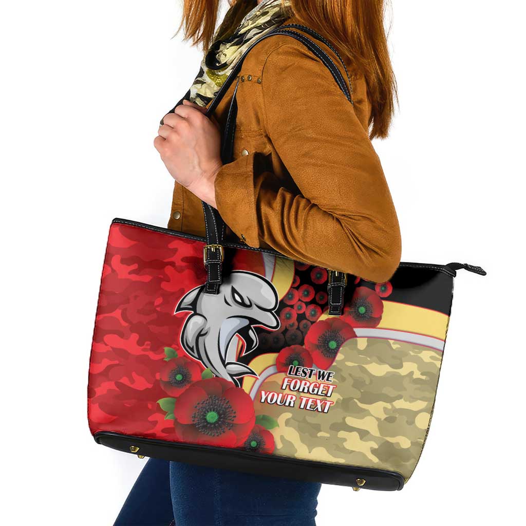 Redcliffe Dolphins ANZAC Personalised Leather Tote Bag Lest We Forget Poppy Camo