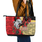 Redcliffe Dolphins ANZAC Personalised Leather Tote Bag Lest We Forget Poppy Camo