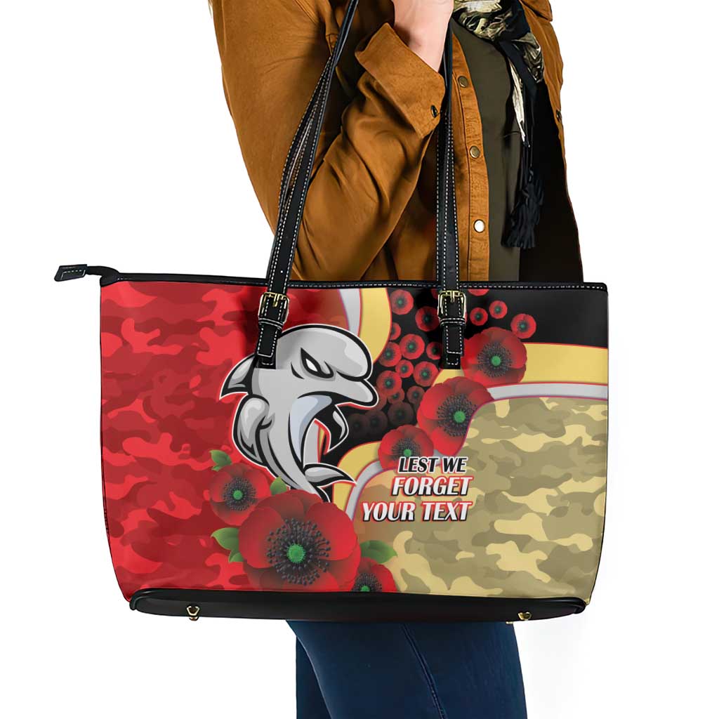 Redcliffe Dolphins ANZAC Personalised Leather Tote Bag Lest We Forget Poppy Camo