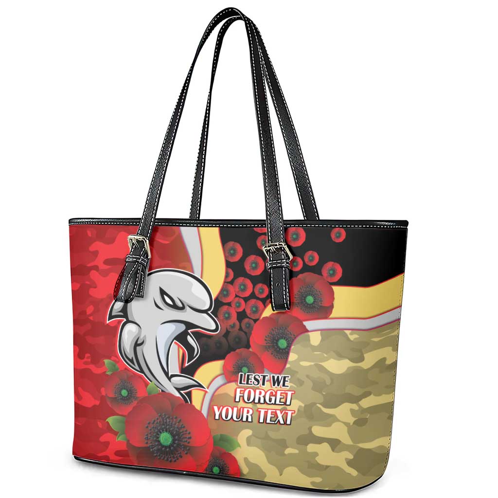 Redcliffe Dolphins ANZAC Personalised Leather Tote Bag Lest We Forget Poppy Camo