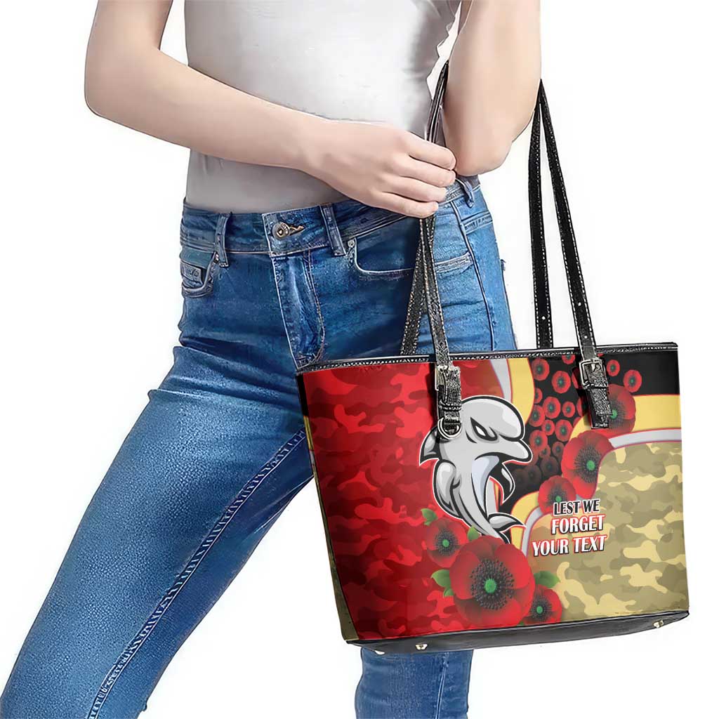 Redcliffe Dolphins ANZAC Personalised Leather Tote Bag Lest We Forget Poppy Camo