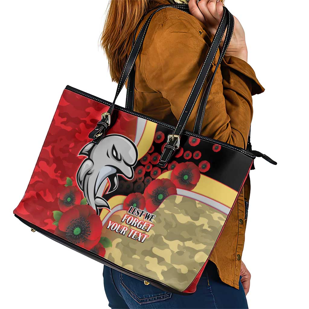 Redcliffe Dolphins ANZAC Personalised Leather Tote Bag Lest We Forget Poppy Camo