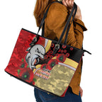 Redcliffe Dolphins ANZAC Personalised Leather Tote Bag Lest We Forget Poppy Camo
