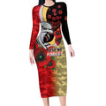 Redcliffe Dolphins ANZAC Personalised Long Sleeve Bodycon Dress Lest We Forget Poppy Camo