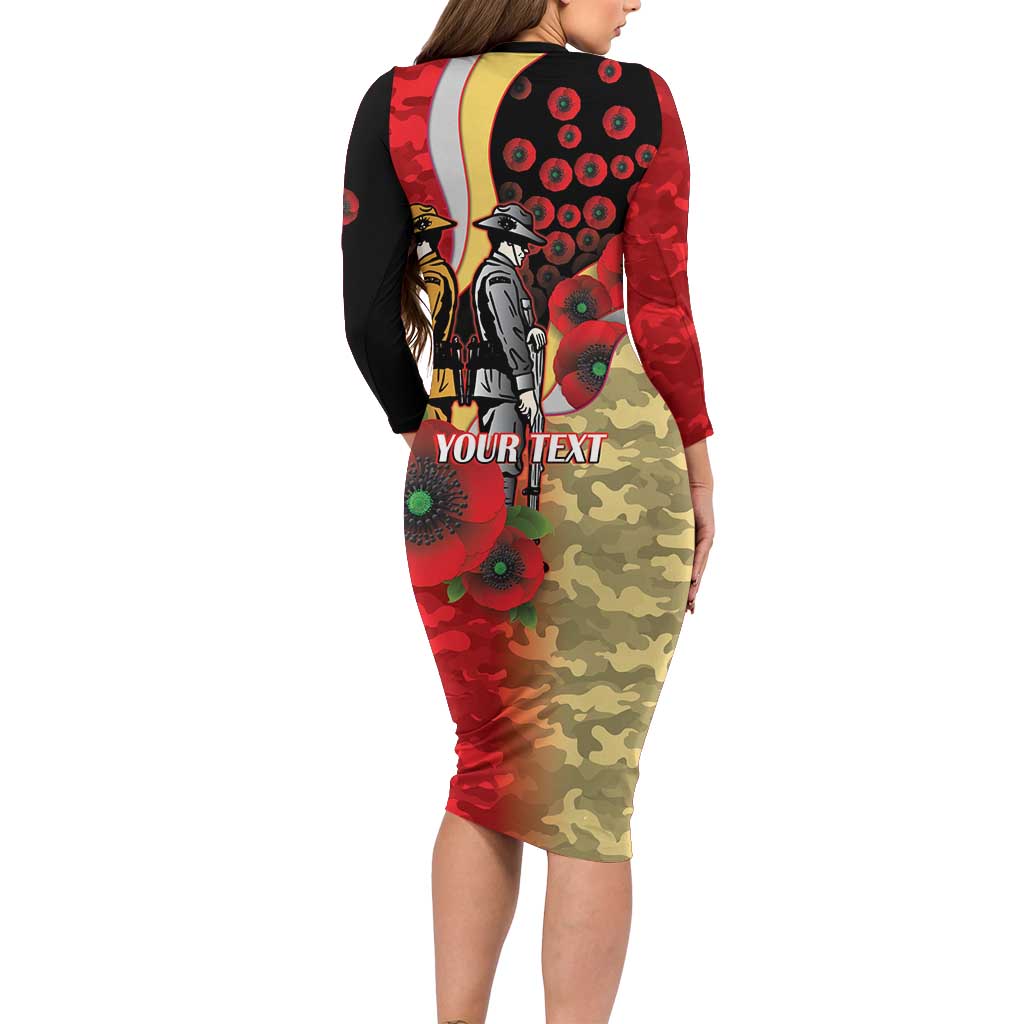 Redcliffe Dolphins ANZAC Personalised Long Sleeve Bodycon Dress Lest We Forget Poppy Camo