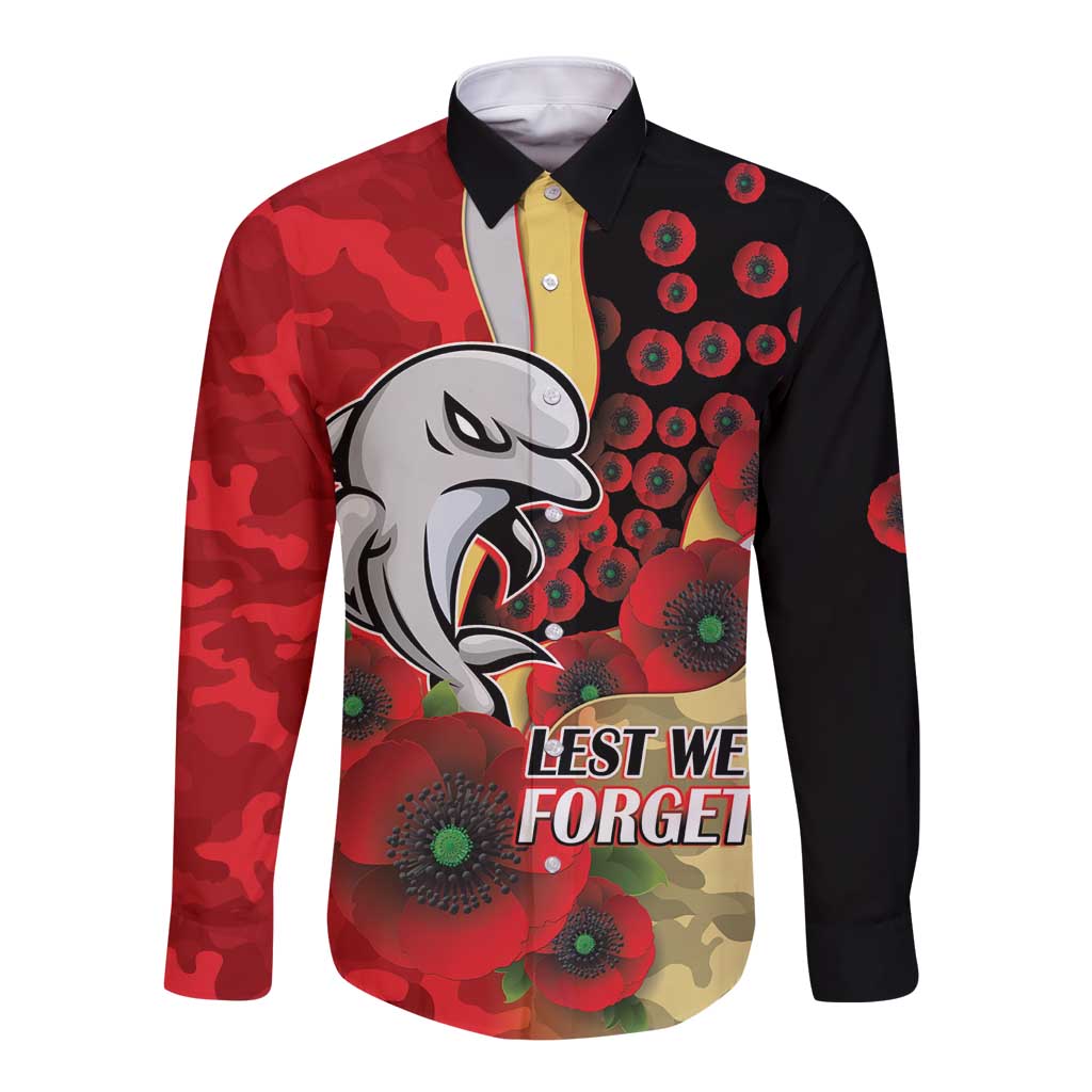 Redcliffe Dolphins ANZAC Personalised Long Sleeve Button Shirt Lest We Forget Poppy Camo