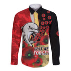 Redcliffe Dolphins ANZAC Personalised Long Sleeve Button Shirt Lest We Forget Poppy Camo