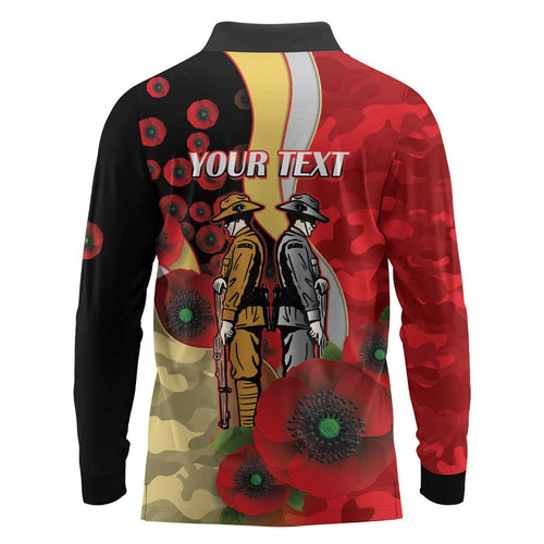 Redcliffe Dolphins ANZAC Personalised Long Sleeve Polo Shirt Lest We Forget Poppy Camo