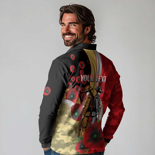 Redcliffe Dolphins ANZAC Personalised Long Sleeve Polo Shirt Lest We Forget Poppy Camo