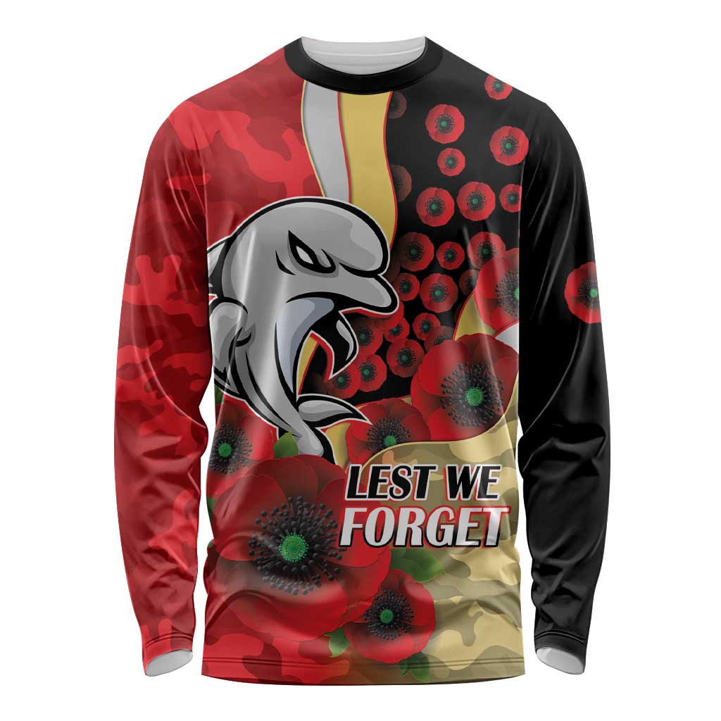 Redcliffe Dolphins ANZAC Personalised Long Sleeve Shirt Lest We Forget Poppy Camo