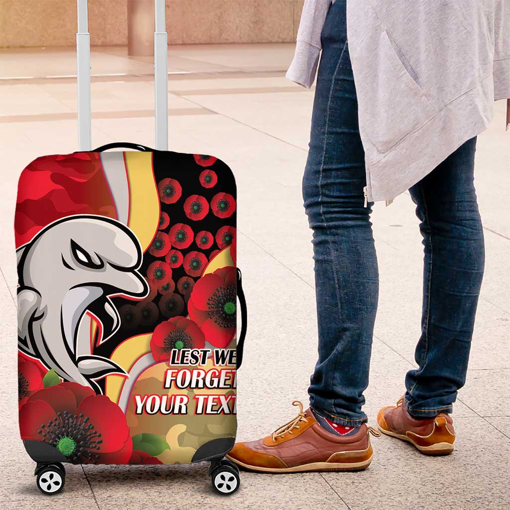 Redcliffe Dolphins ANZAC Personalised Luggage Cover Lest We Forget Poppy Camo