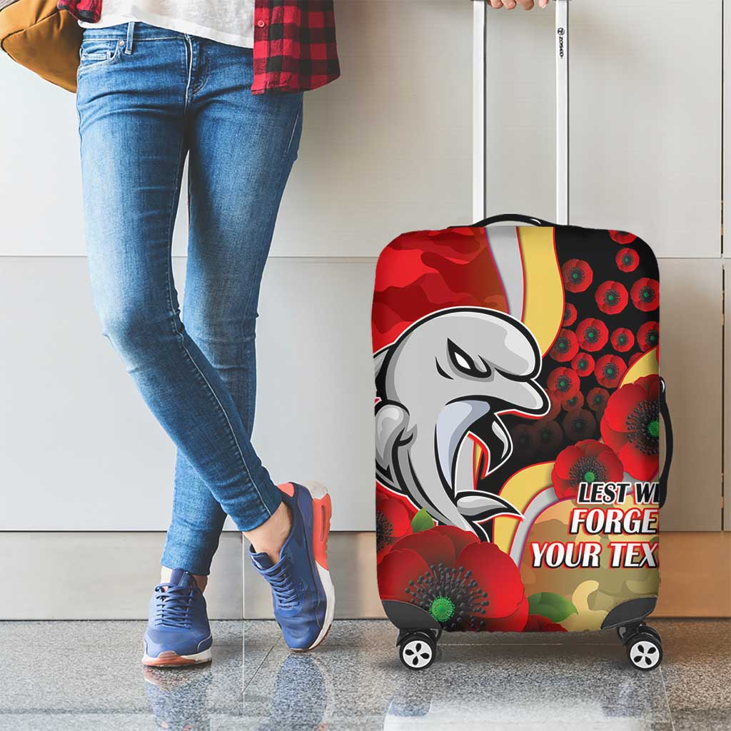 Redcliffe Dolphins ANZAC Personalised Luggage Cover Lest We Forget Poppy Camo