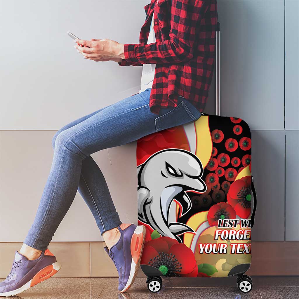 Redcliffe Dolphins ANZAC Personalised Luggage Cover Lest We Forget Poppy Camo
