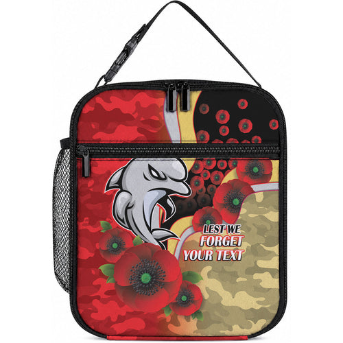 Redcliffe Dolphins ANZAC Personalised Lunch Bag Lest We Forget Poppy Camo