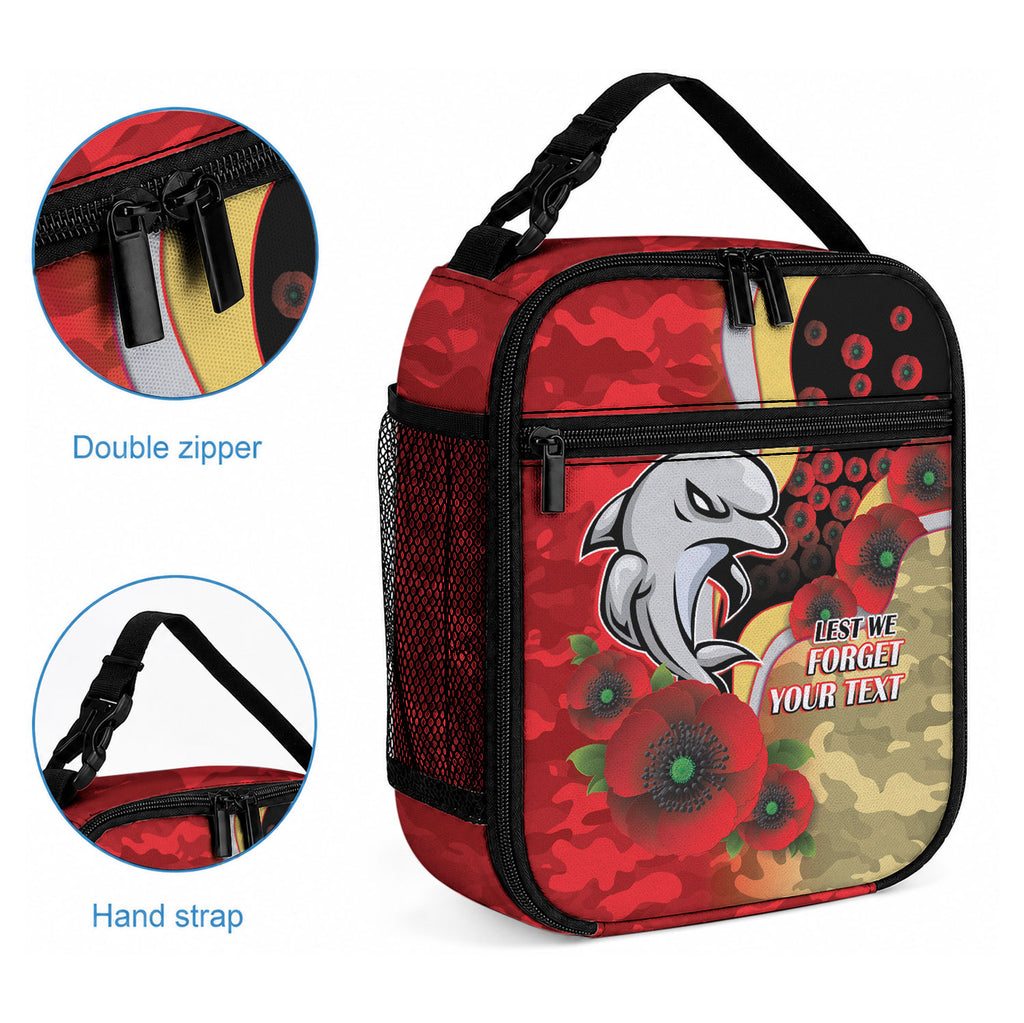 Redcliffe Dolphins ANZAC Personalised Lunch Bag Lest We Forget Poppy Camo