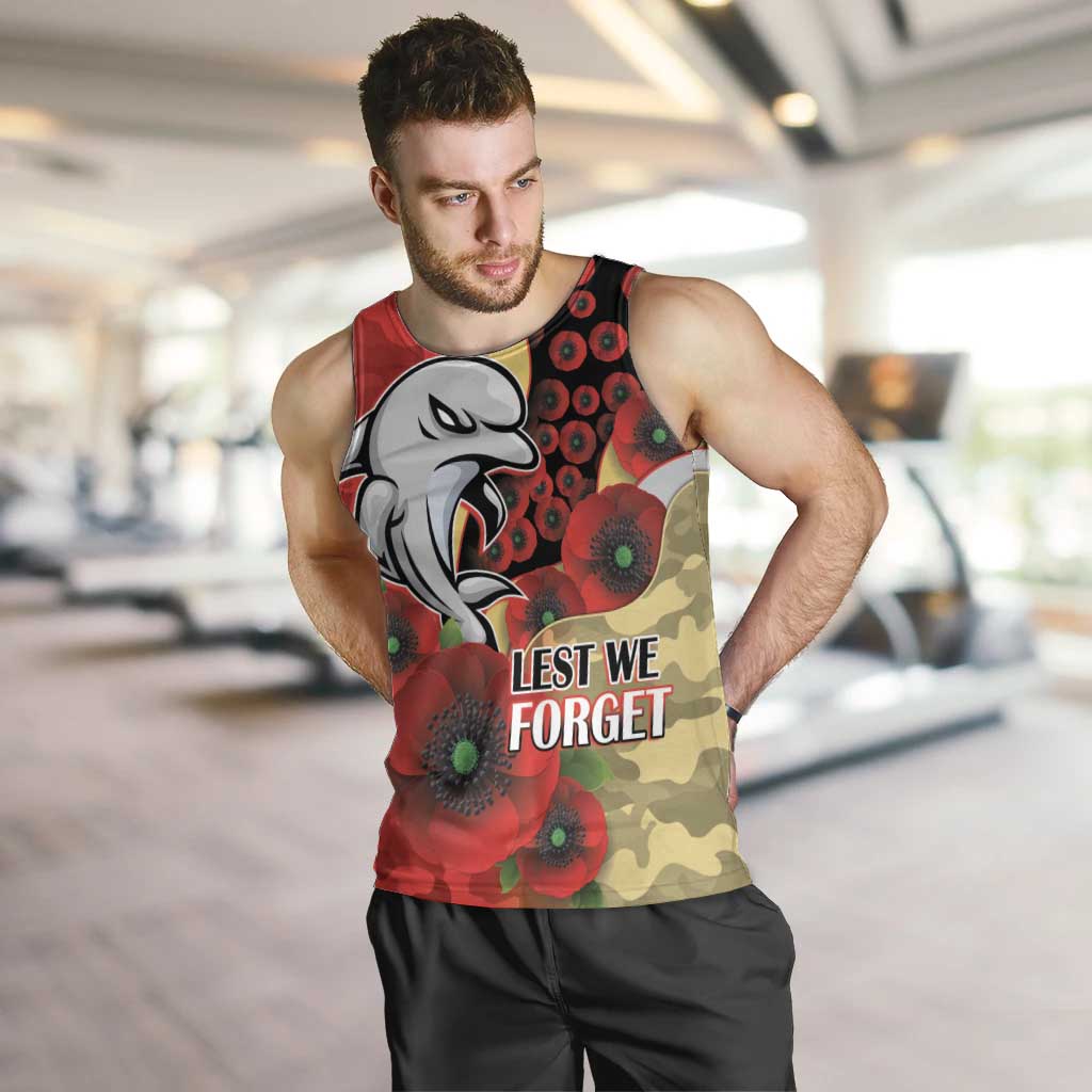 Redcliffe Dolphins ANZAC Personalised Men Tank Top Lest We Forget Poppy Camo