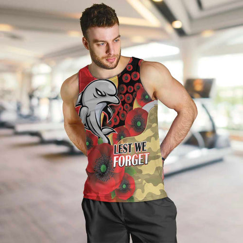 Redcliffe Dolphins ANZAC Personalised Men Tank Top Lest We Forget Poppy Camo