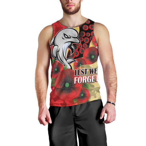 Redcliffe Dolphins ANZAC Personalised Men Tank Top Lest We Forget Poppy Camo