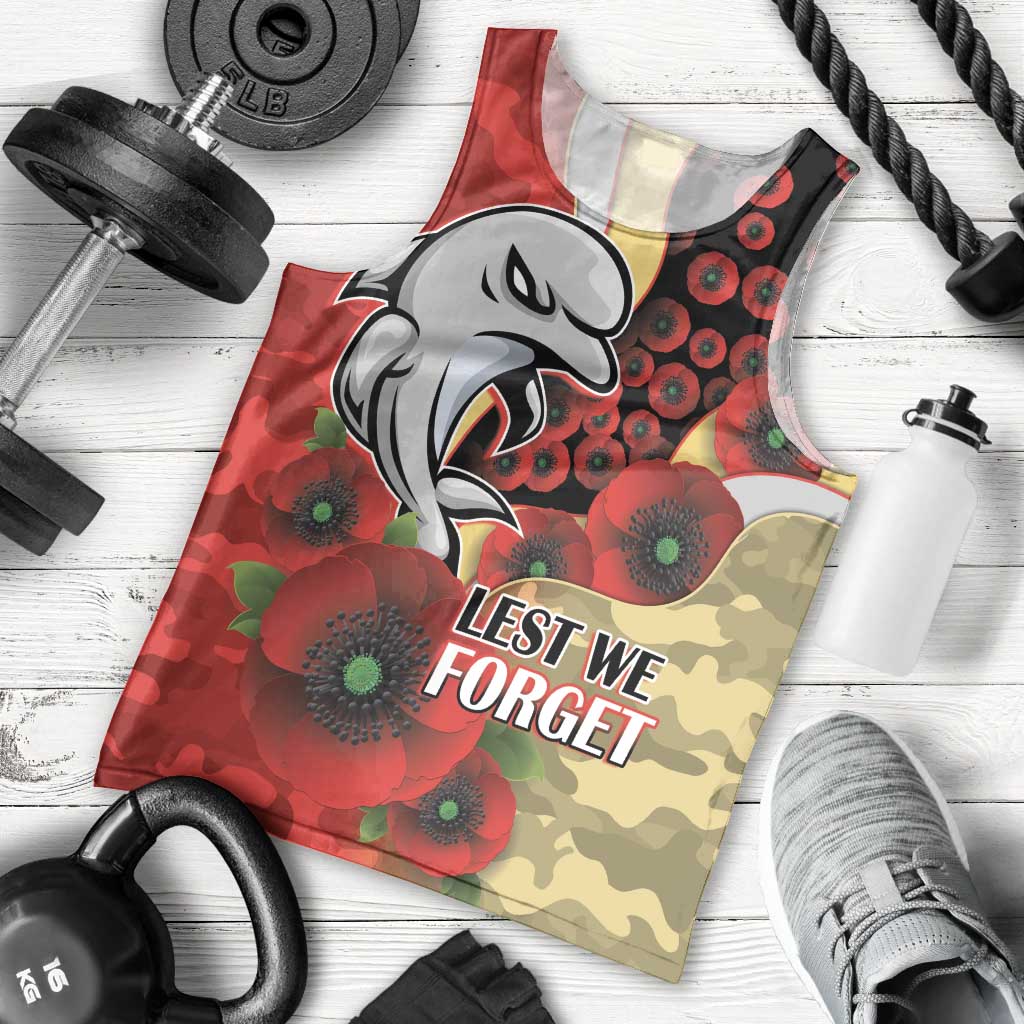 Redcliffe Dolphins ANZAC Personalised Men Tank Top Lest We Forget Poppy Camo