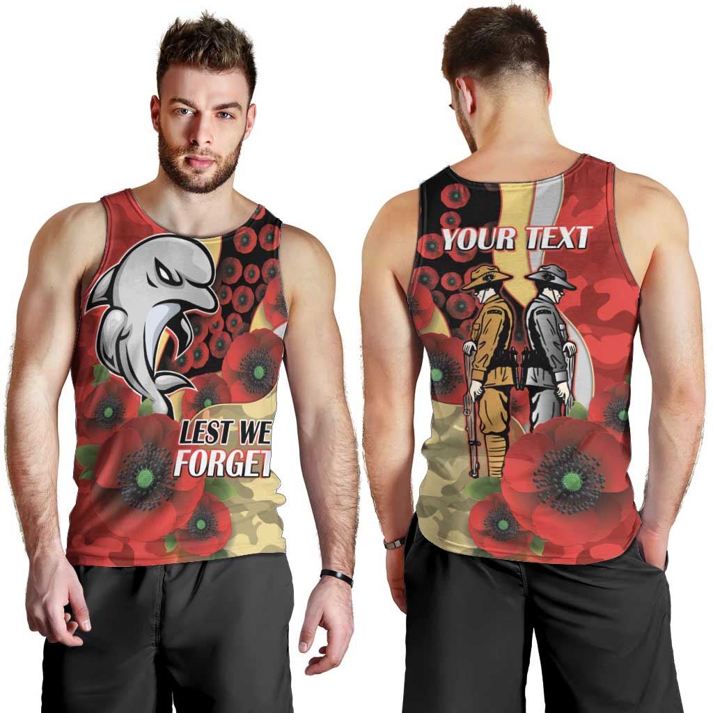 Redcliffe Dolphins ANZAC Personalised Men Tank Top Lest We Forget Poppy Camo