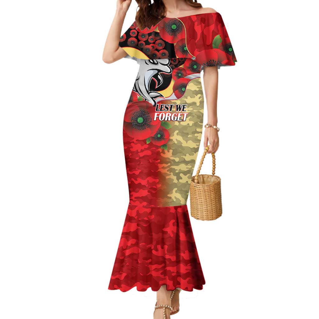 Redcliffe Dolphins ANZAC Personalised Mermaid Dress Lest We Forget Poppy Camo