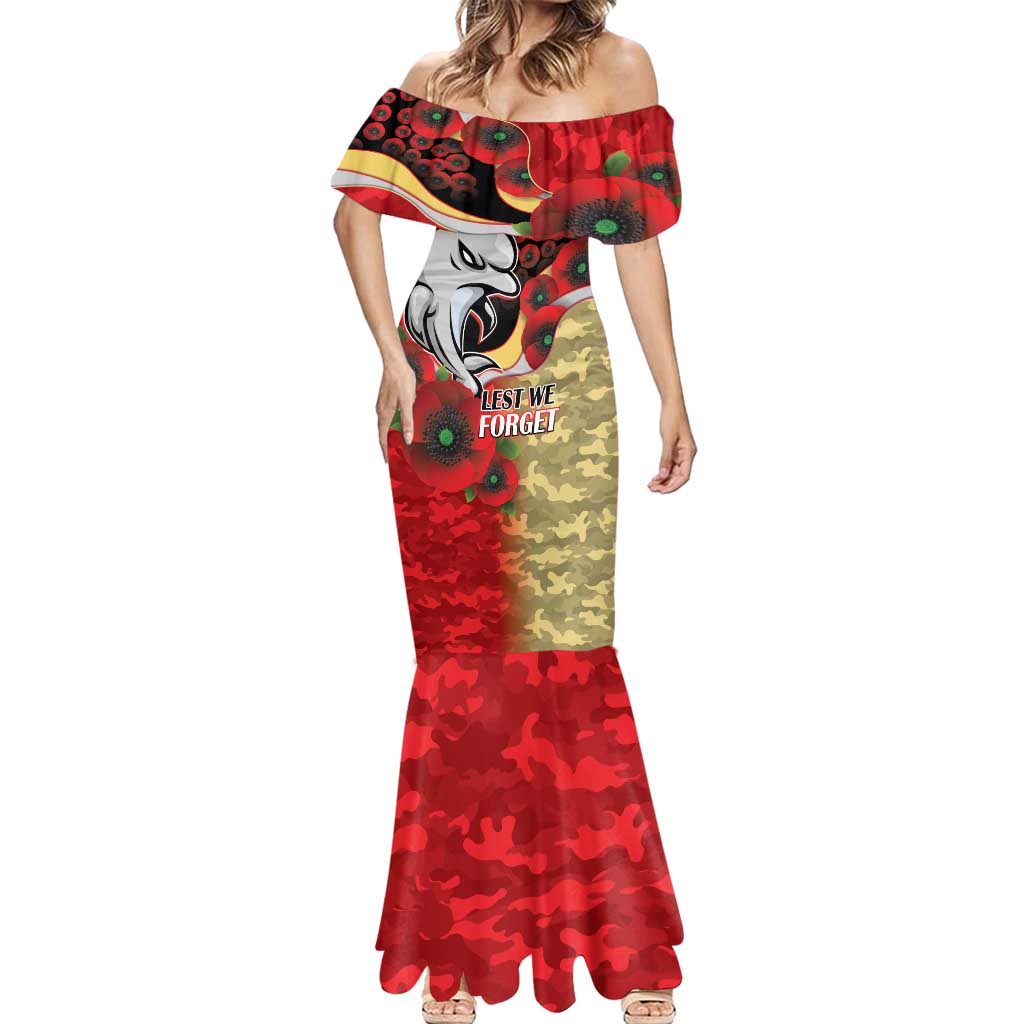 Redcliffe Dolphins ANZAC Personalised Mermaid Dress Lest We Forget Poppy Camo