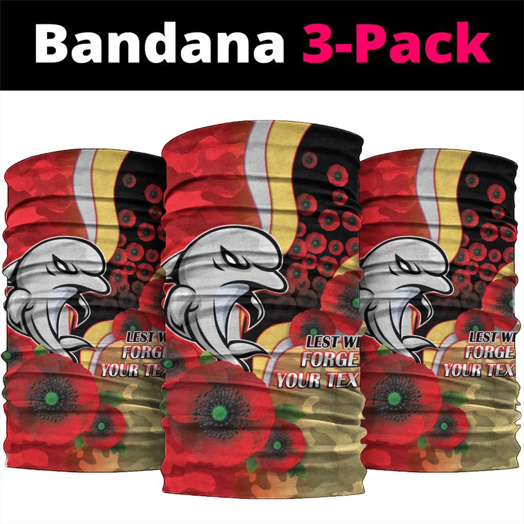 Redcliffe Dolphins ANZAC Personalised Neck Gaiter Lest We Forget Poppy Camo