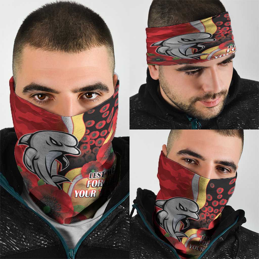 Redcliffe Dolphins ANZAC Personalised Neck Gaiter Lest We Forget Poppy Camo