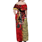 Redcliffe Dolphins ANZAC Personalised Off Shoulder Maxi Dress Lest We Forget Poppy Camo