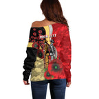 Redcliffe Dolphins ANZAC Personalised Off Shoulder Sweater Lest We Forget Poppy Camo