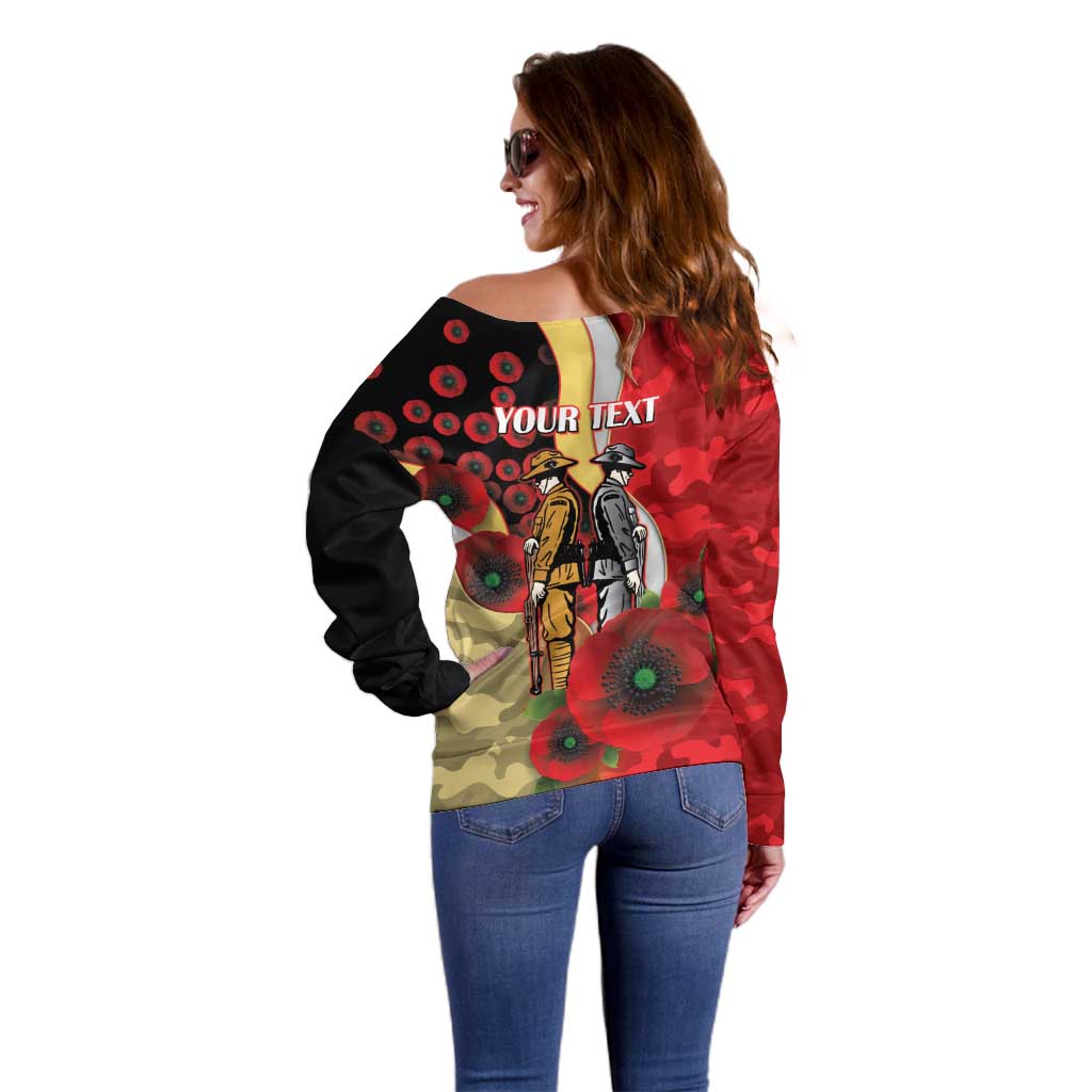 Redcliffe Dolphins ANZAC Personalised Off Shoulder Sweater Lest We Forget Poppy Camo