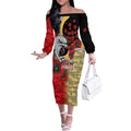 Redcliffe Dolphins ANZAC Personalised Off The Shoulder Long Sleeve Dress Lest We Forget Poppy Camo
