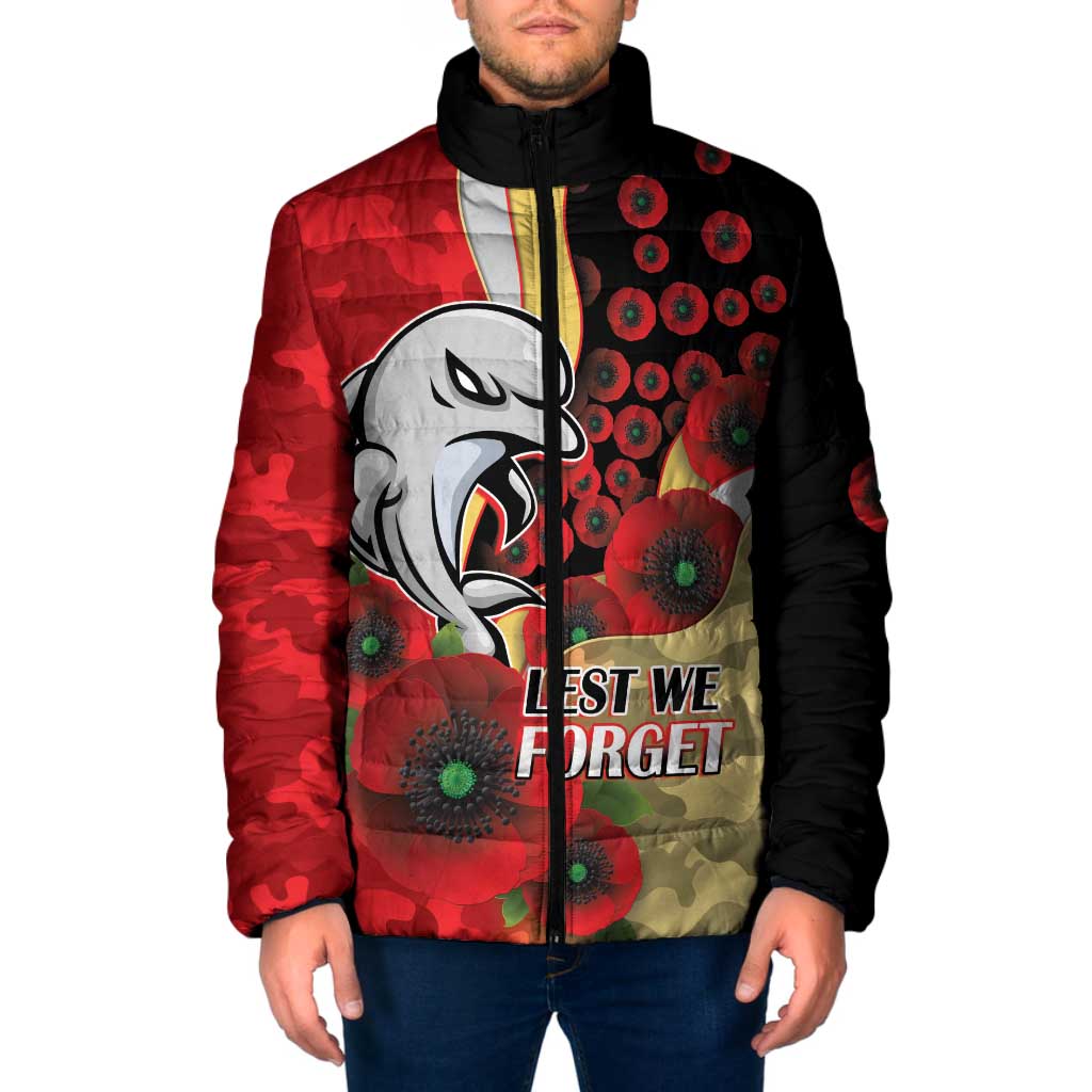 Redcliffe Dolphins ANZAC Personalised Padded Jacket Lest We Forget Poppy Camo