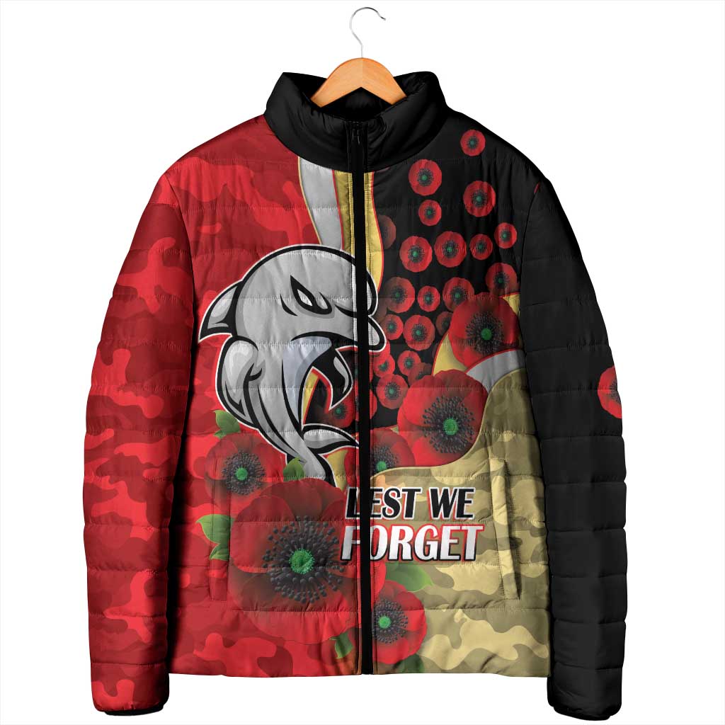 Redcliffe Dolphins ANZAC Personalised Padded Jacket Lest We Forget Poppy Camo
