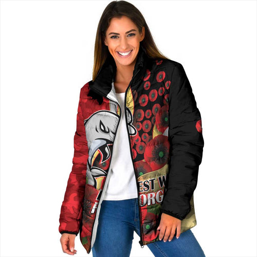 Redcliffe Dolphins ANZAC Personalised Padded Jacket Lest We Forget Poppy Camo