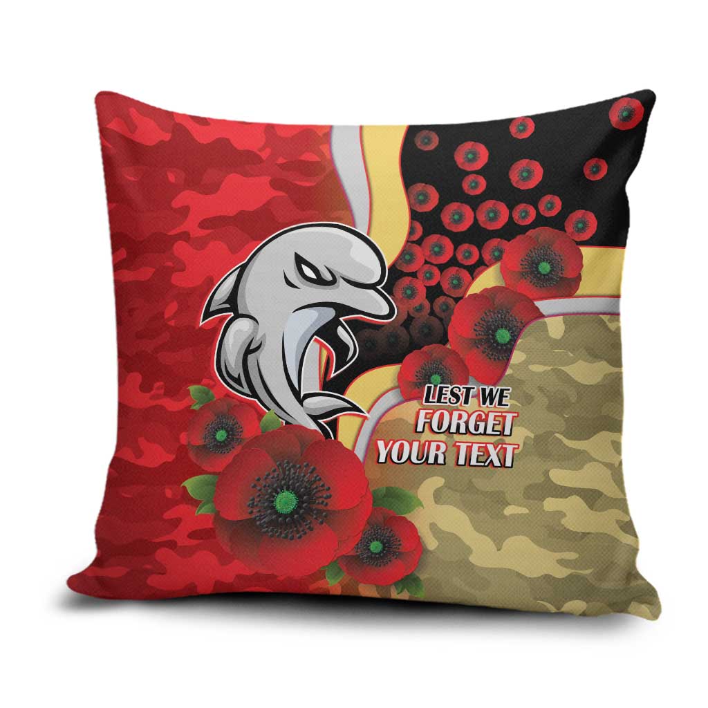 Redcliffe Dolphins ANZAC Personalised Pillow Cover Lest We Forget Poppy Camo