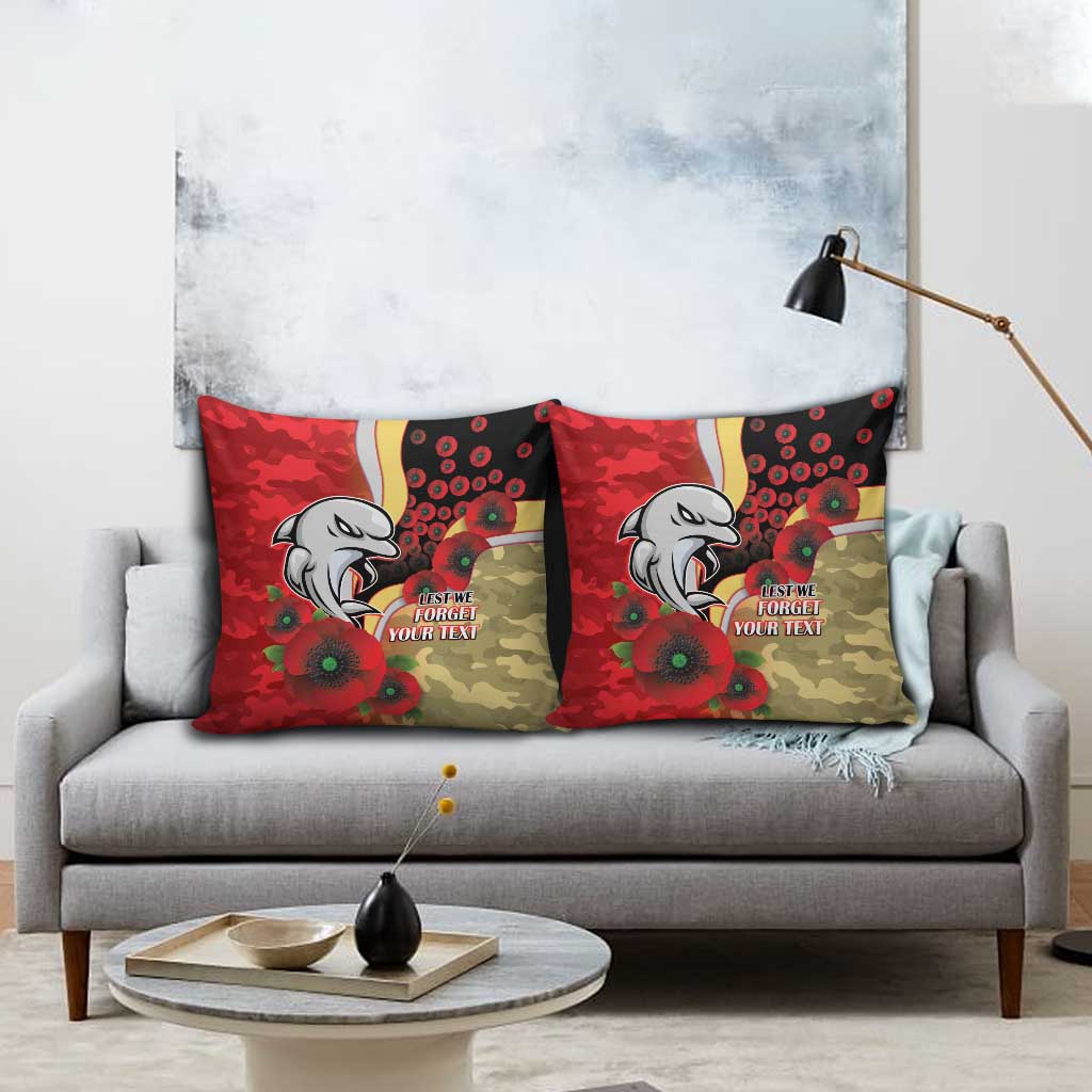 Redcliffe Dolphins ANZAC Personalised Pillow Cover Lest We Forget Poppy Camo
