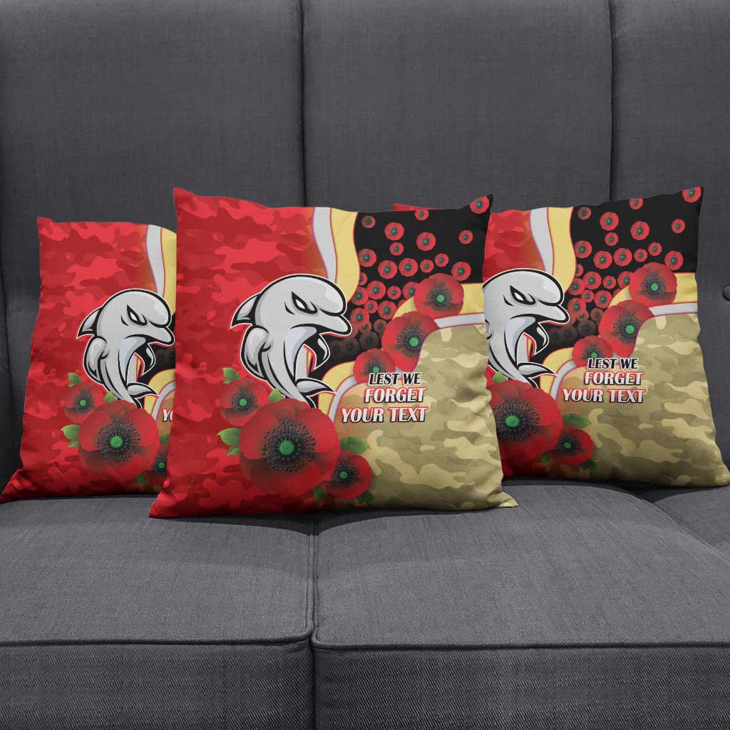 Redcliffe Dolphins ANZAC Personalised Pillow Cover Lest We Forget Poppy Camo