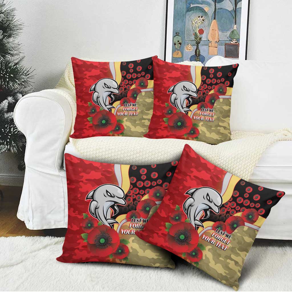 Redcliffe Dolphins ANZAC Personalised Pillow Cover Lest We Forget Poppy Camo