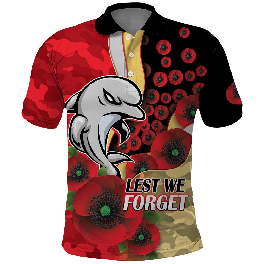 Redcliffe Dolphins ANZAC Personalised Polo Shirt Lest We Forget Poppy Camo