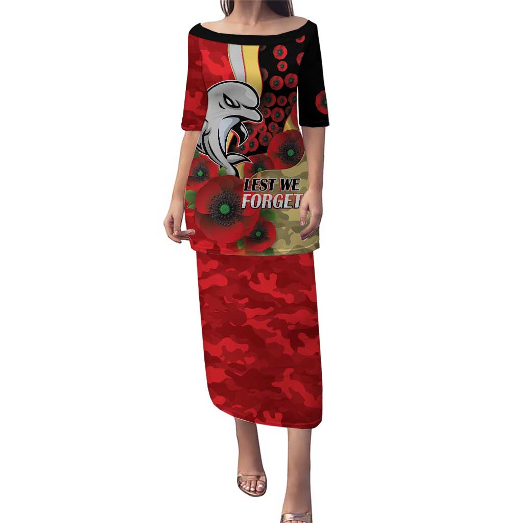 Redcliffe Dolphins ANZAC Personalised Puletasi Lest We Forget Poppy Camo