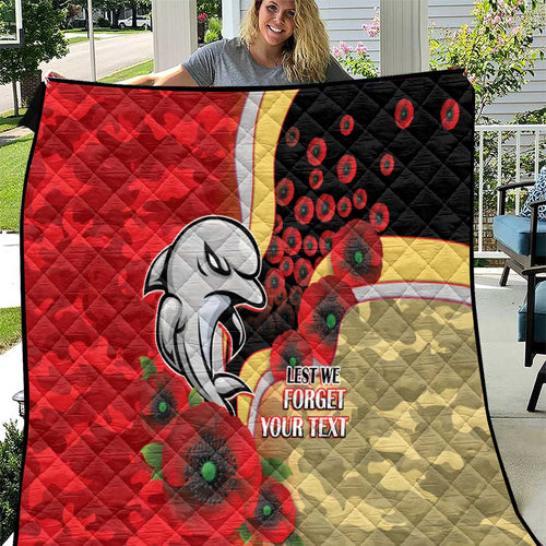 Redcliffe Dolphins ANZAC Personalised Quilt Lest We Forget Poppy Camo