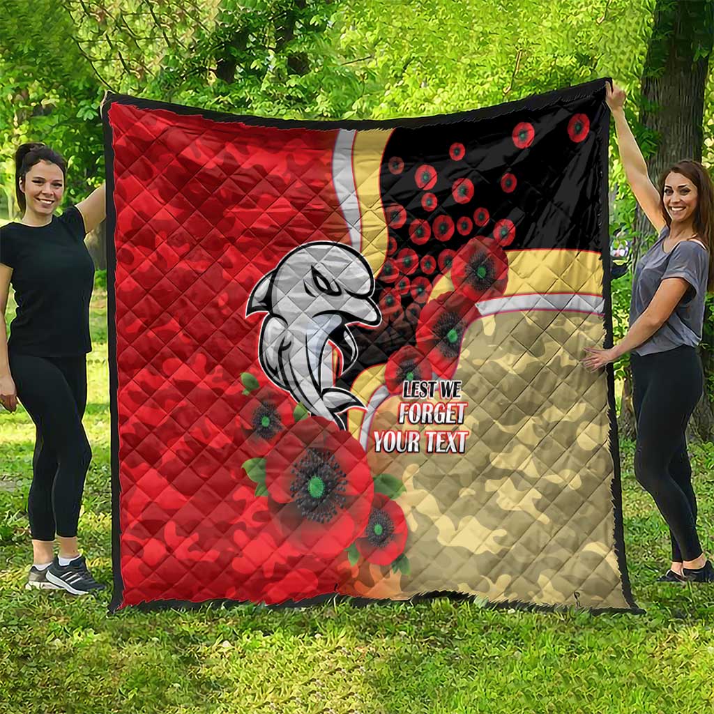 Redcliffe Dolphins ANZAC Personalised Quilt Lest We Forget Poppy Camo