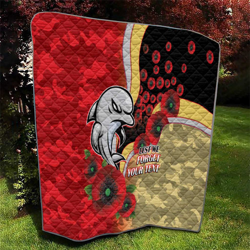 Redcliffe Dolphins ANZAC Personalised Quilt Lest We Forget Poppy Camo