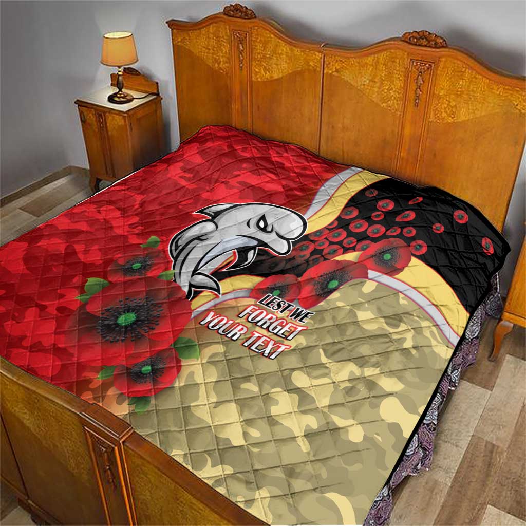 Redcliffe Dolphins ANZAC Personalised Quilt Lest We Forget Poppy Camo