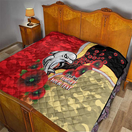 Redcliffe Dolphins ANZAC Personalised Quilt Lest We Forget Poppy Camo
