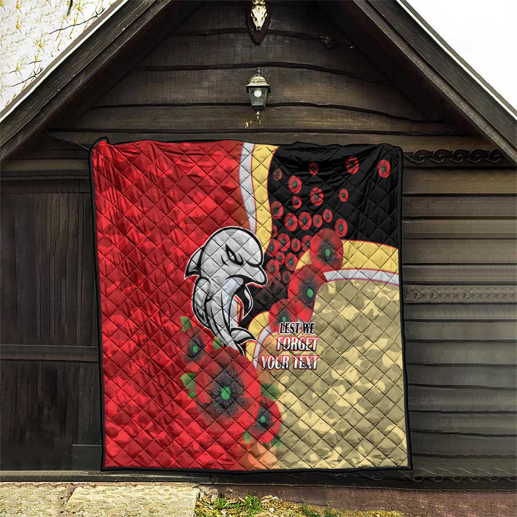 Redcliffe Dolphins ANZAC Personalised Quilt Lest We Forget Poppy Camo