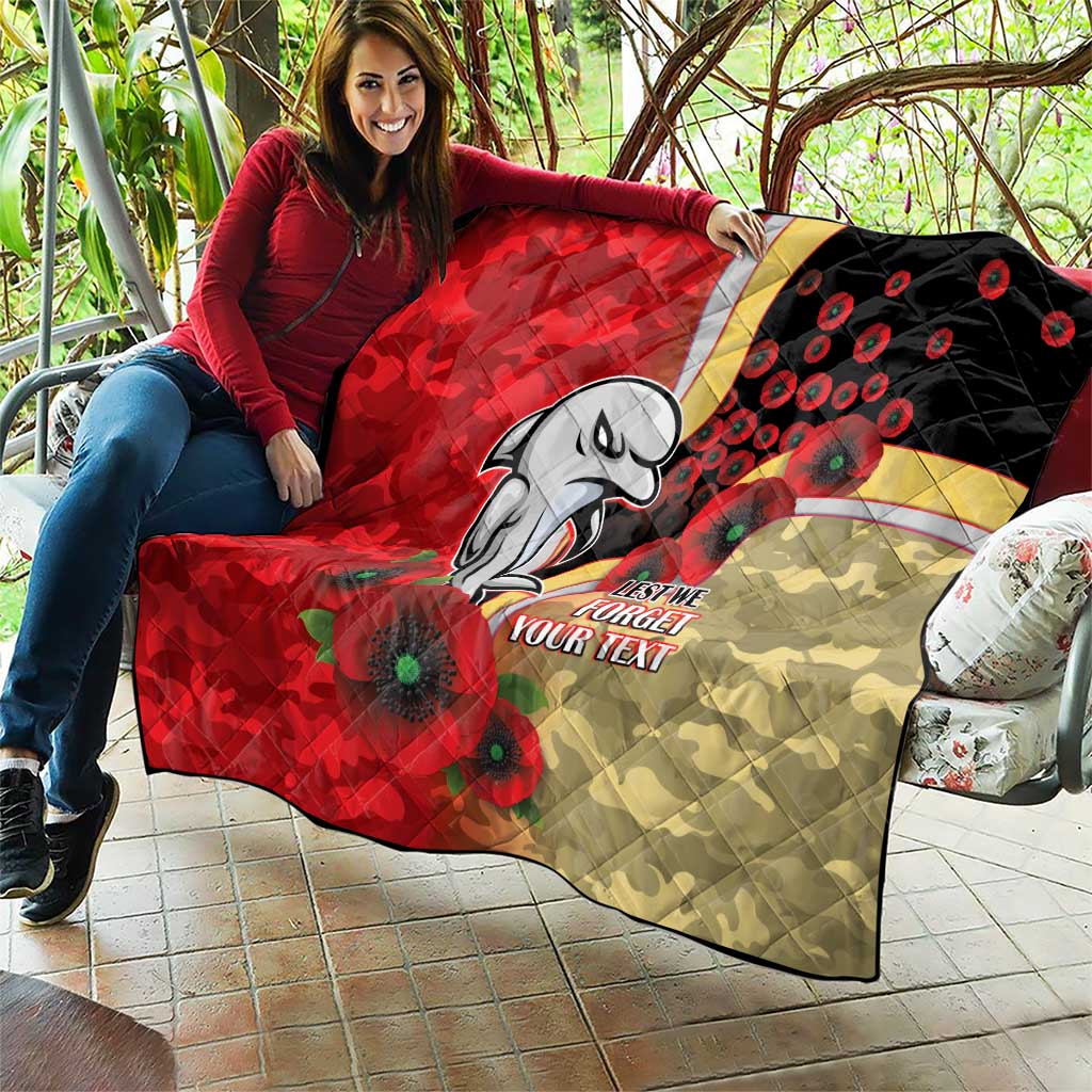 Redcliffe Dolphins ANZAC Personalised Quilt Lest We Forget Poppy Camo
