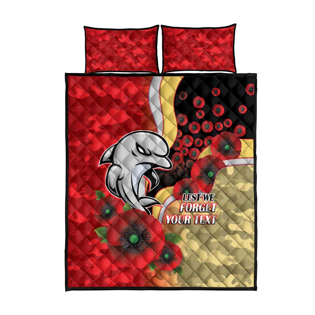 Redcliffe Dolphins ANZAC Personalised Quilt Bed Set Lest We Forget Poppy Camo