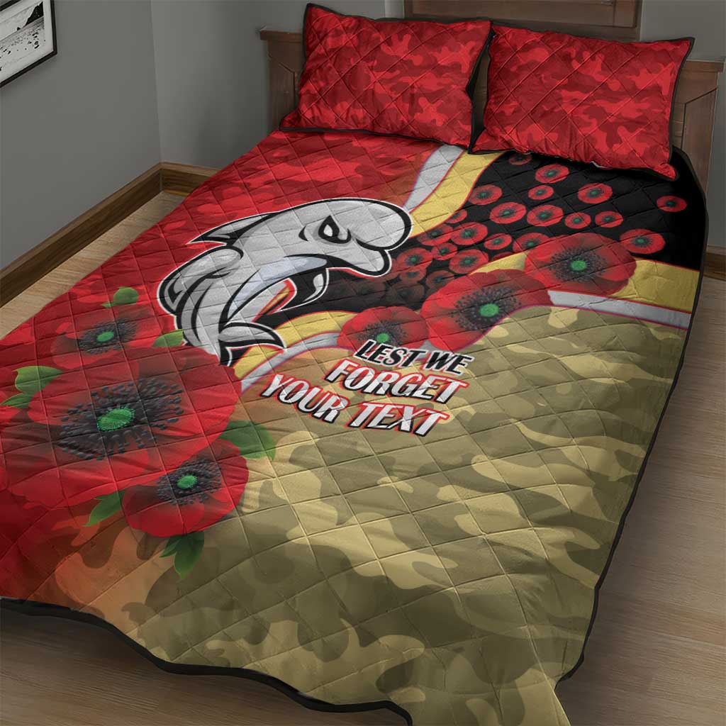 Redcliffe Dolphins ANZAC Personalised Quilt Bed Set Lest We Forget Poppy Camo